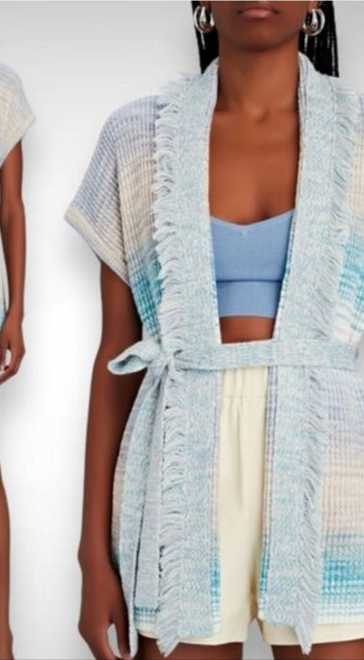 Intermix Fringe Belted Ombre Cardigan Sweater 165.00